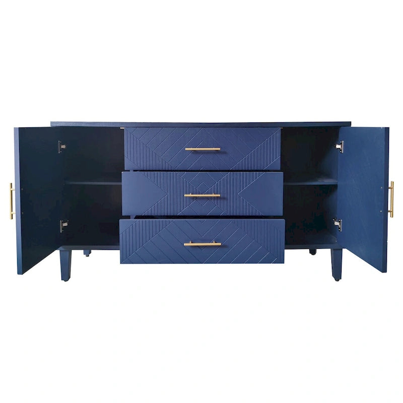 Carved 2-Door Storage Cabinet with 3 Drawers