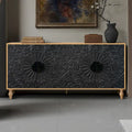 Vintage Carved Door Cabinet with Black Frame
