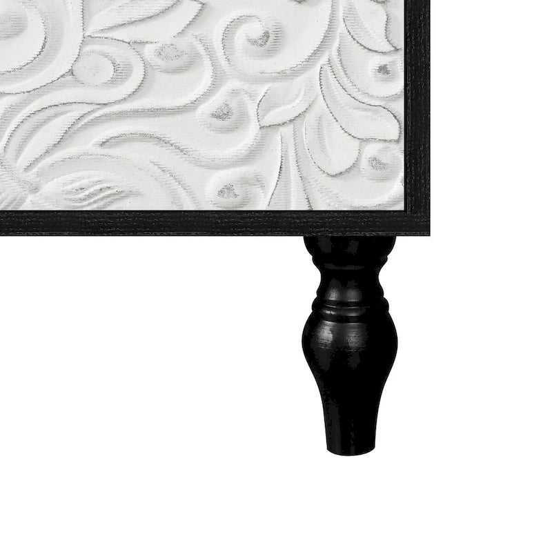 Vintage Carved Door Cabinet with Black Frame