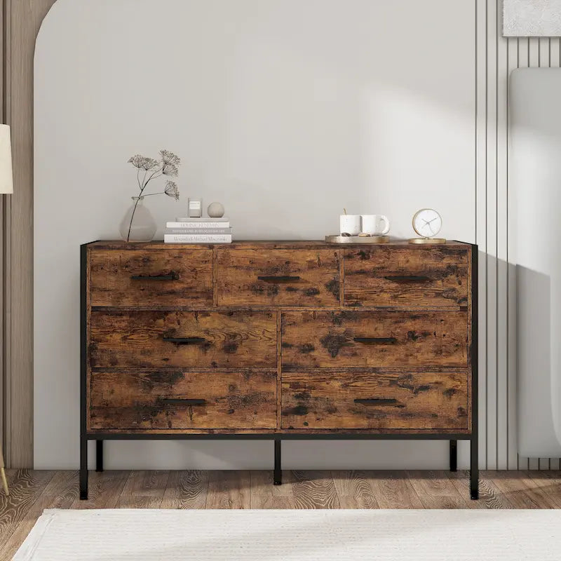 Barn Door Buffet Cabinet with Drawers and Wine Rack