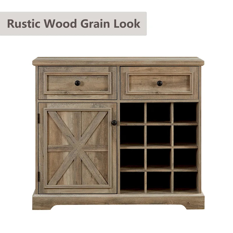 Barn Door Buffet Cabinet with Drawers and Wine Rack