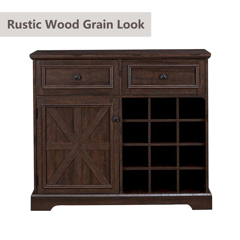 Barn Door Buffet Cabinet with Drawers and Wine Rack