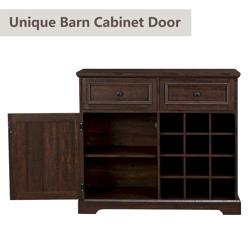 Barn Door Buffet Cabinet with Drawers and Wine Rack
