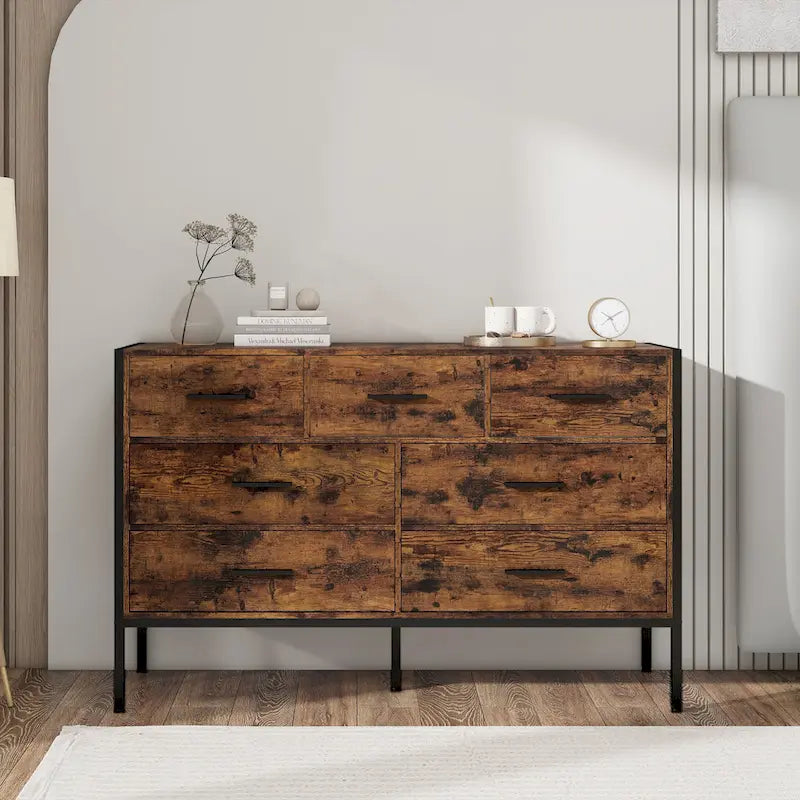 Barn Door Buffet Cabinet with Drawers and Wine Rack