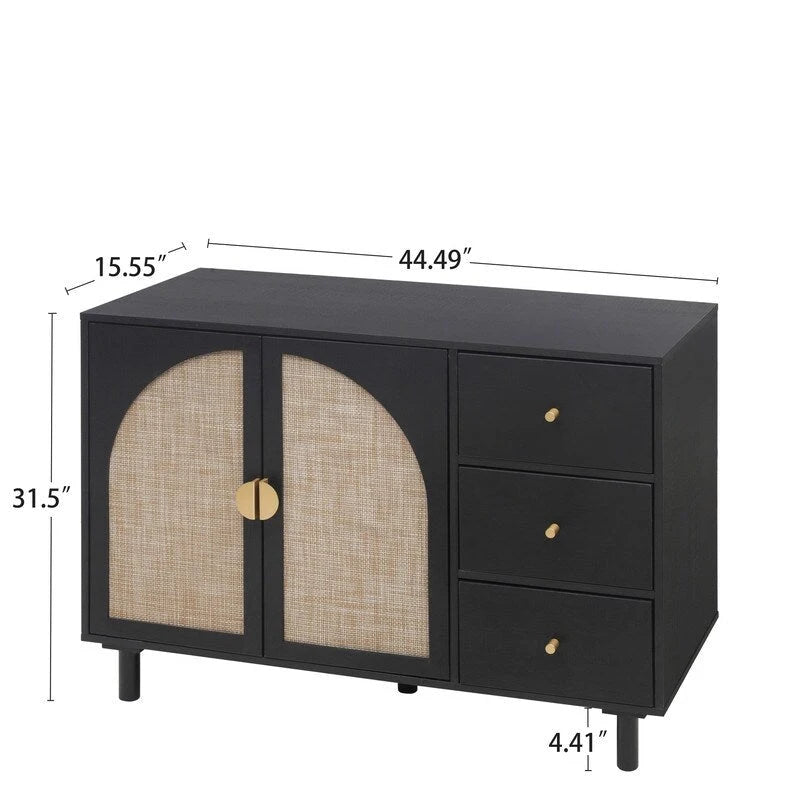 2-Door 3-Drawer Rattan Storage Cabinet