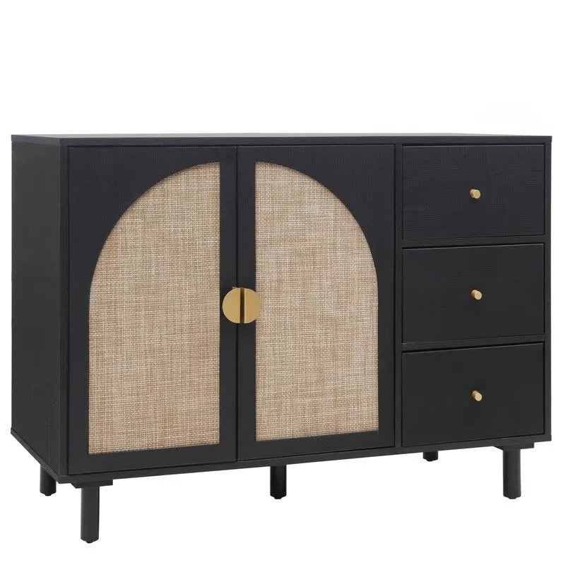 2-Door 3-Drawer Rattan Storage Cabinet