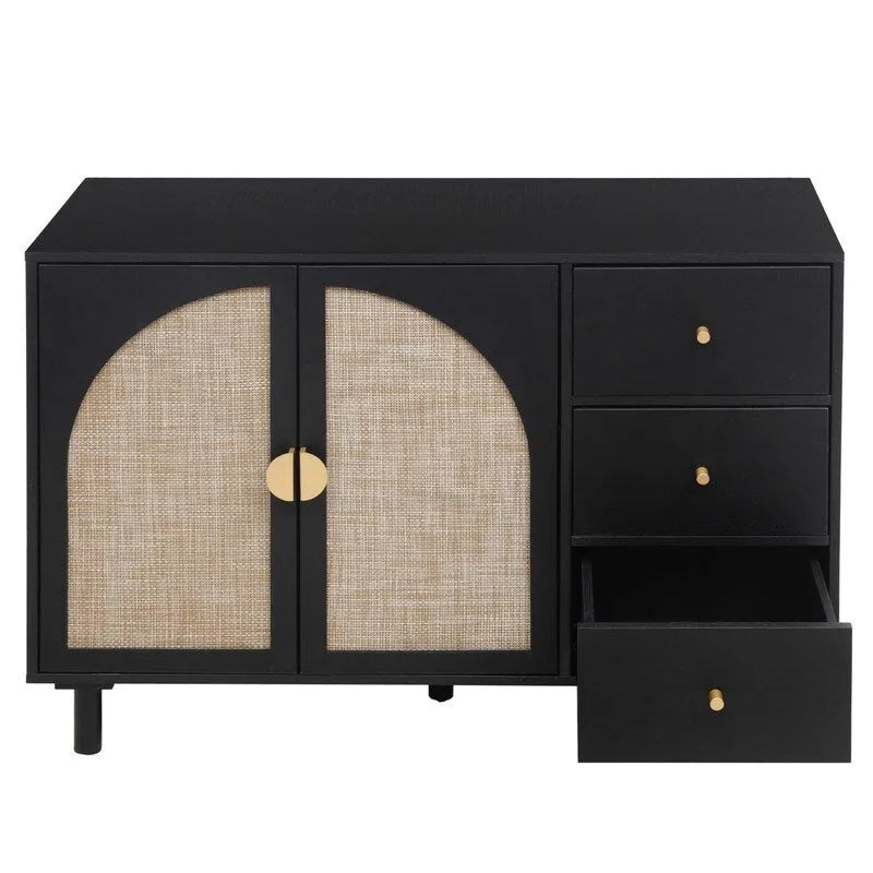 2-Door 3-Drawer Rattan Storage Cabinet