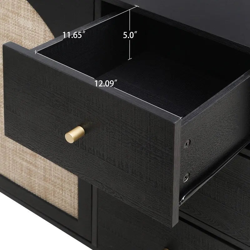 2-Door 3-Drawer Rattan Storage Cabinet