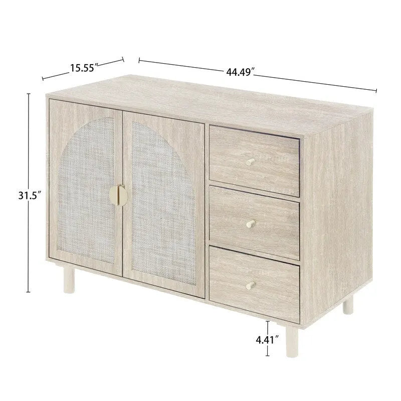 2-Door 3-Drawer Rattan Storage Cabinet
