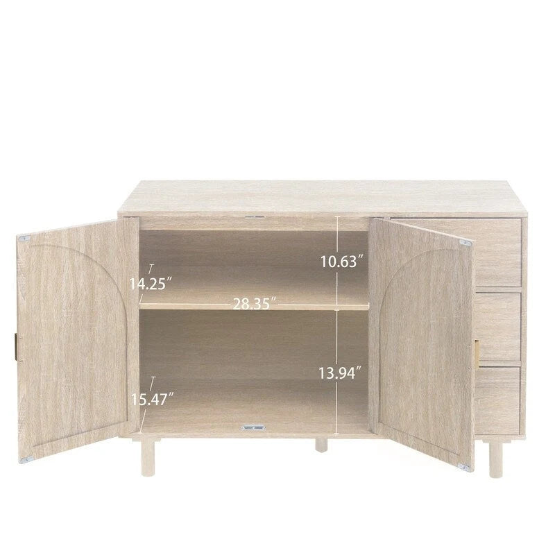 2-Door 3-Drawer Rattan Storage Cabinet