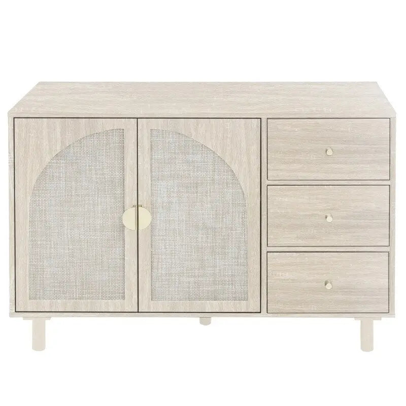 2-Door 3-Drawer Rattan Storage Cabinet