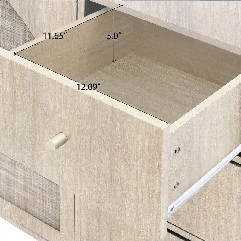 2-Door 3-Drawer Rattan Storage Cabinet