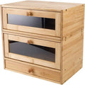 Stackable Two-Tier Bamboo Bread Box with Utensil Tray