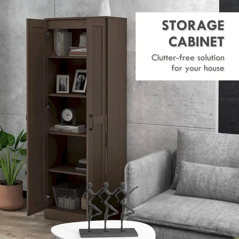 69 Tall Storage Cabinet with Adjustable Shelves and Soft-Close Doors, Coffee