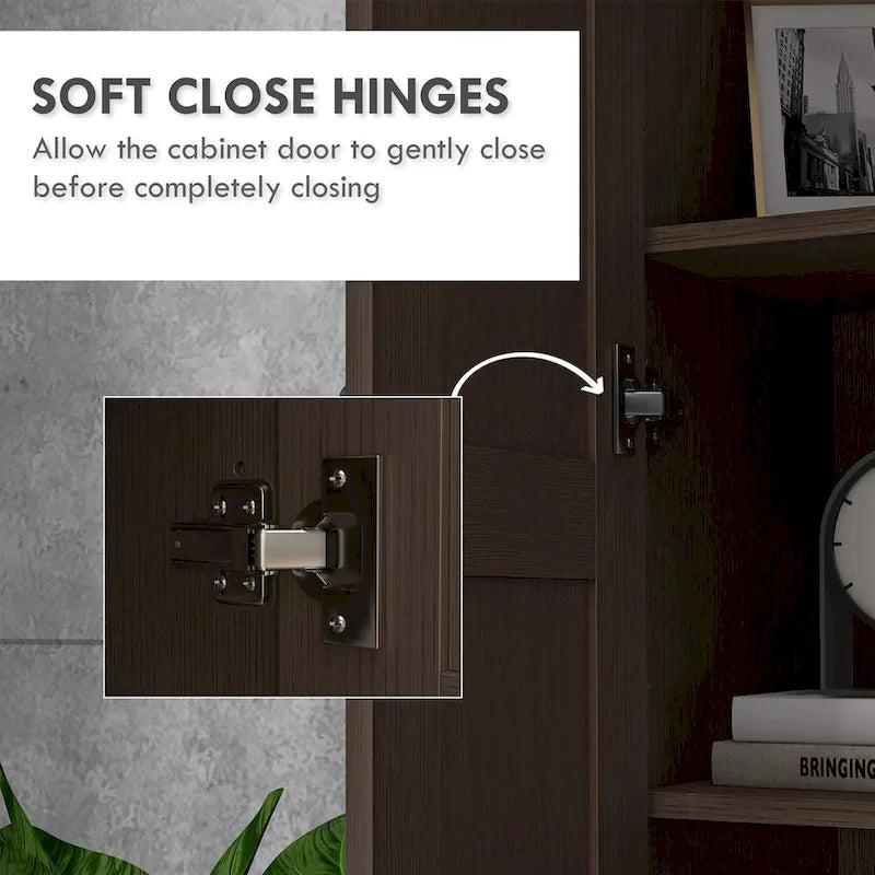 69 Tall Storage Cabinet with Adjustable Shelves and Soft-Close Doors, Coffee