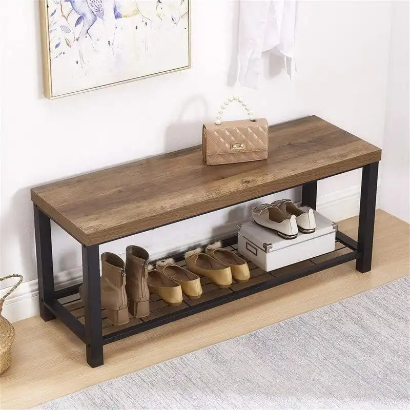 Rustic Industrial Entryway Bench - 43.3" W x 14" D x 18" H