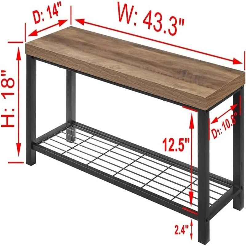 Rustic Industrial Entryway Bench - 43.3" W x 14" D x 18" H
