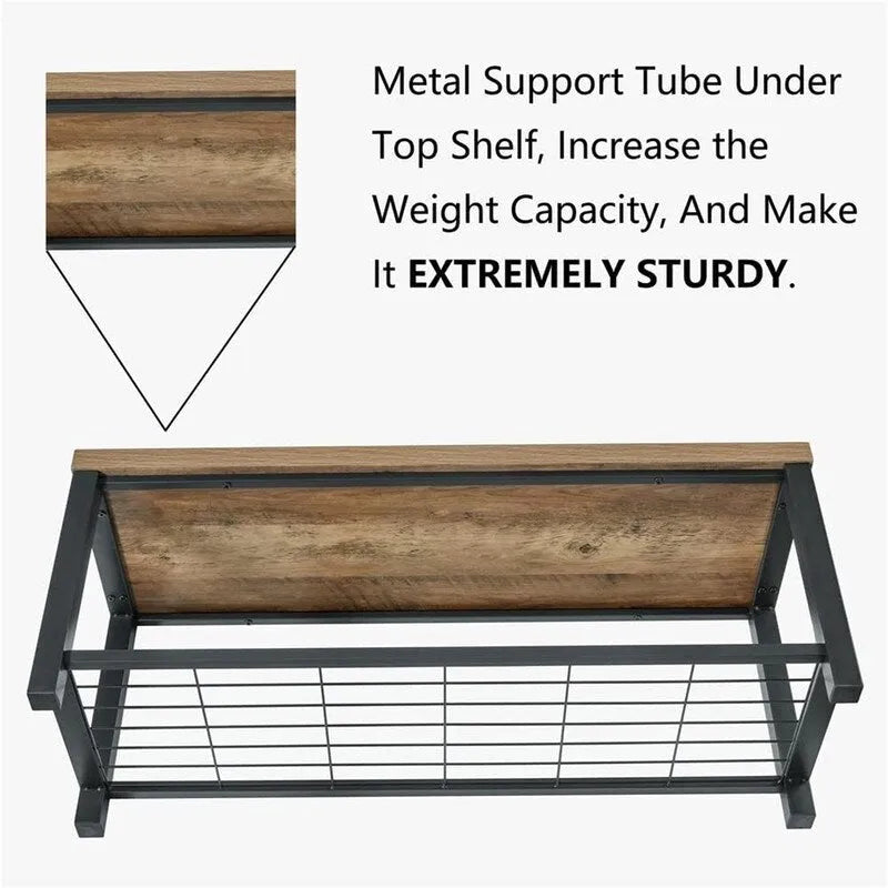 Rustic Industrial Entryway Bench - 43.3" W x 14" D x 18" H