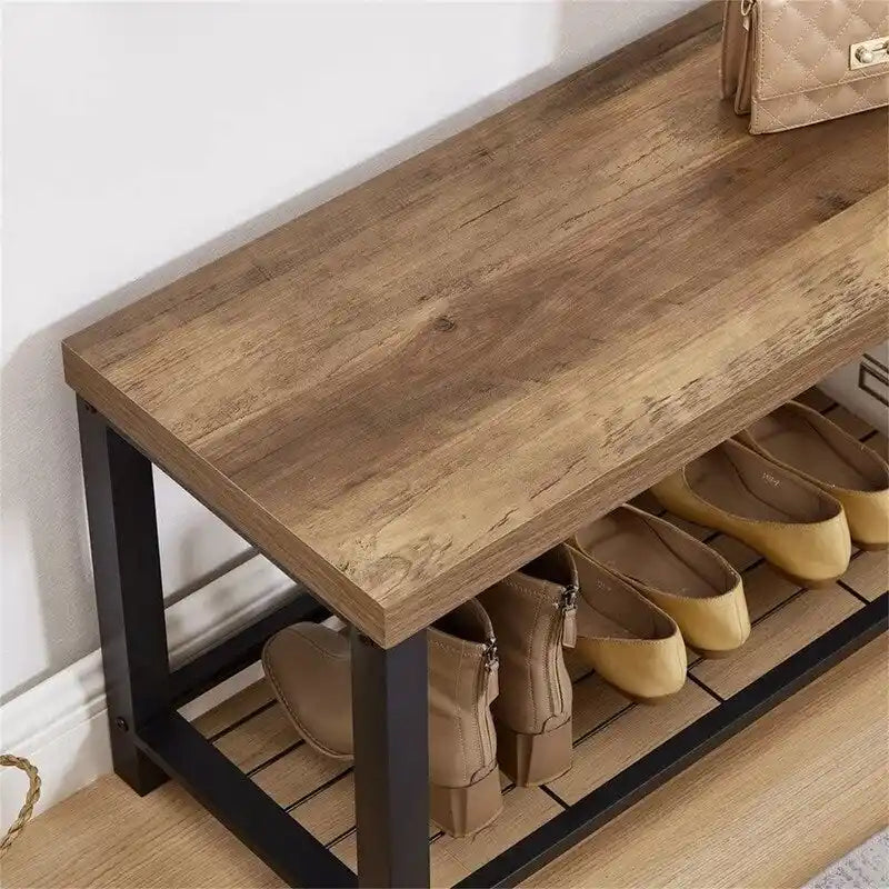 Rustic Industrial Entryway Bench - 43.3" W x 14" D x 18" H