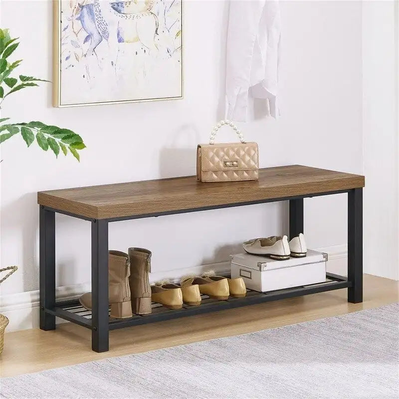 Rustic Industrial Entryway Bench - 43.3" W x 14" D x 18" H