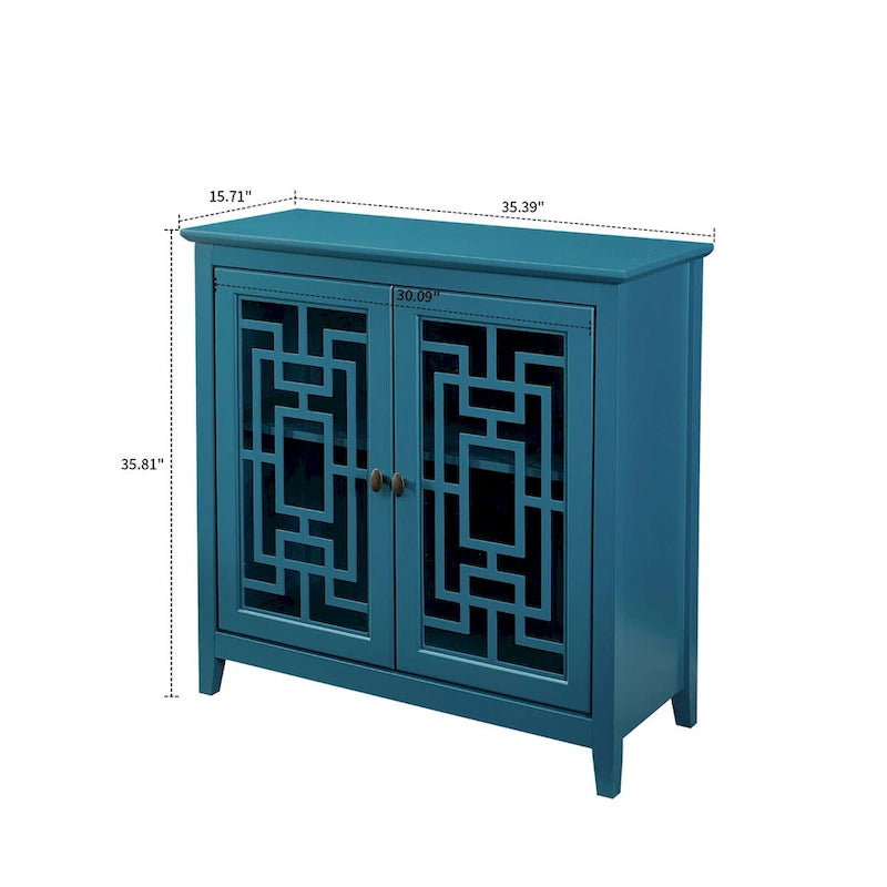 Teal Blue Vintage-Style Sideboard with Glass Doors
