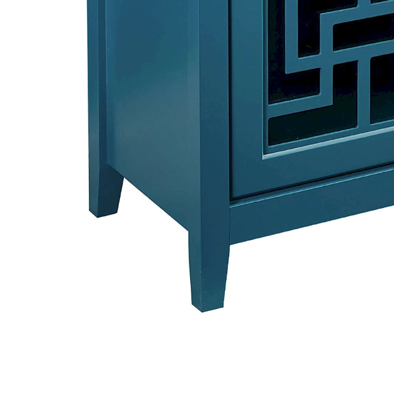 Teal Blue Vintage-Style Sideboard with Glass Doors