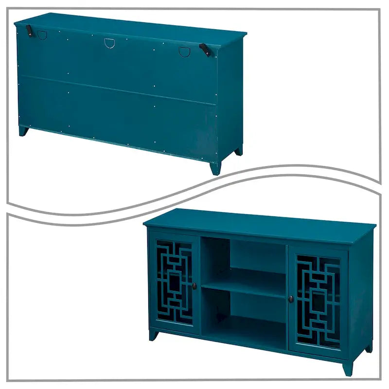 Teal Blue Vintage-Style Sideboard with Glass Doors
