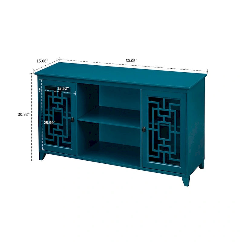 Teal Blue Vintage-Style Sideboard with Glass Doors
