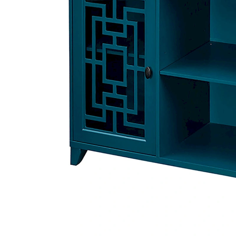 Teal Blue Vintage-Style Sideboard with Glass Doors