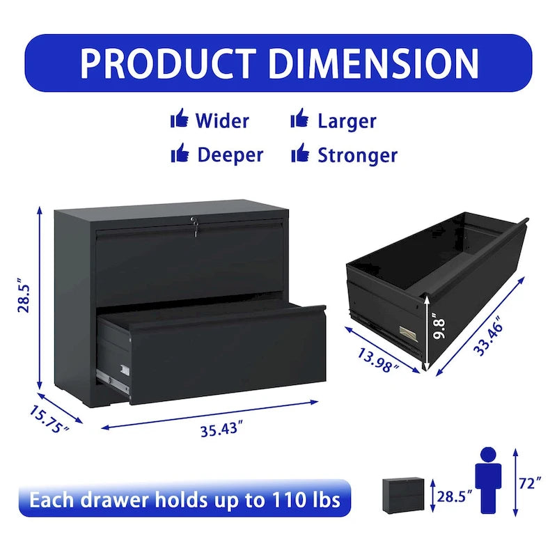 Lockable 2-Drawer Metal Filing Cabinet for Home Office