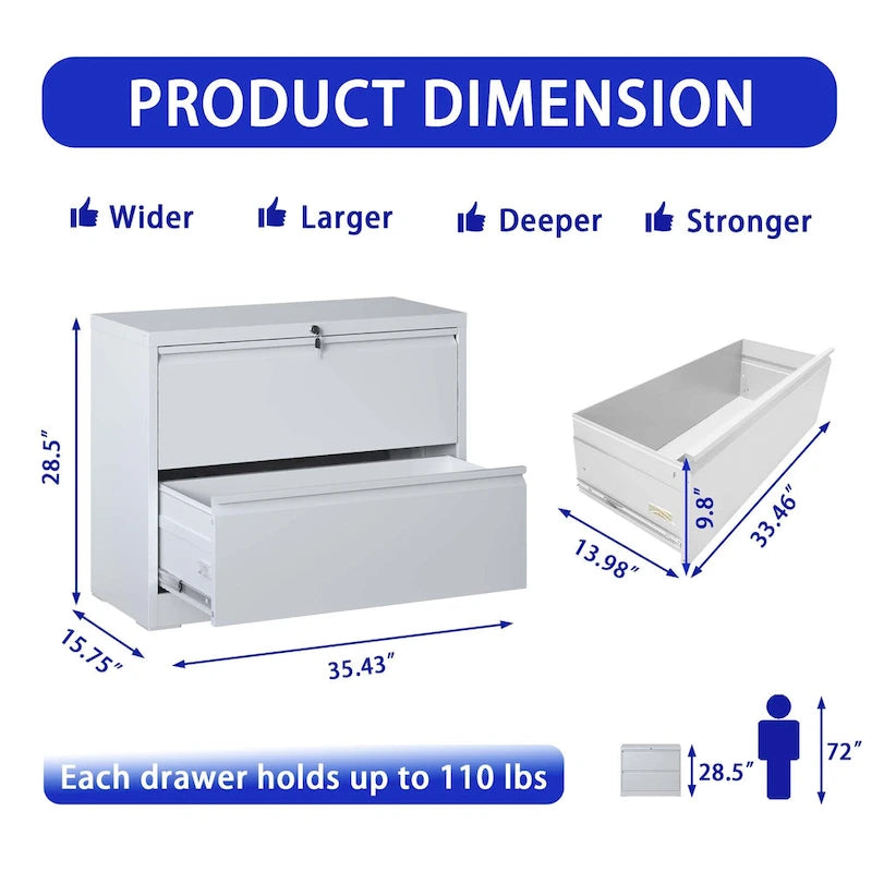 Lockable 2-Drawer Metal Filing Cabinet for Home Office