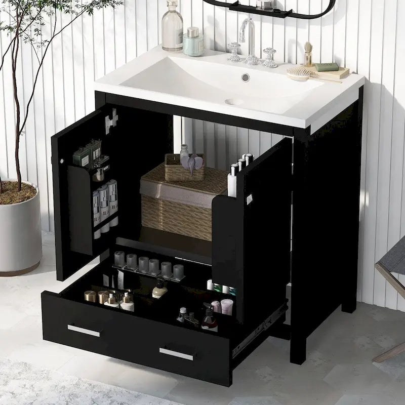 30-Inch Bathroom Vanity with Resin Sink, 2 Doors and Drawer