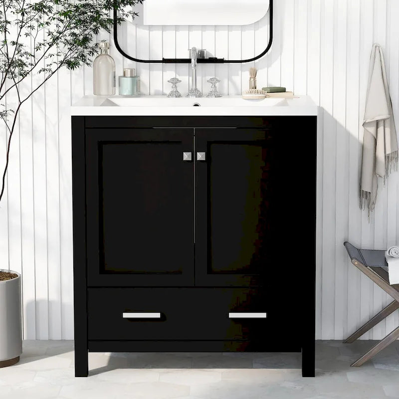 30-Inch Bathroom Vanity with Resin Sink, 2 Doors and Drawer