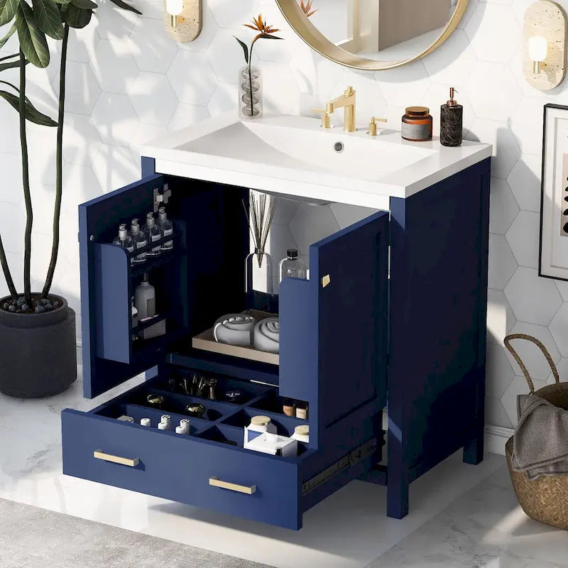 30-Inch Bathroom Vanity with Resin Sink, 2 Doors and Drawer