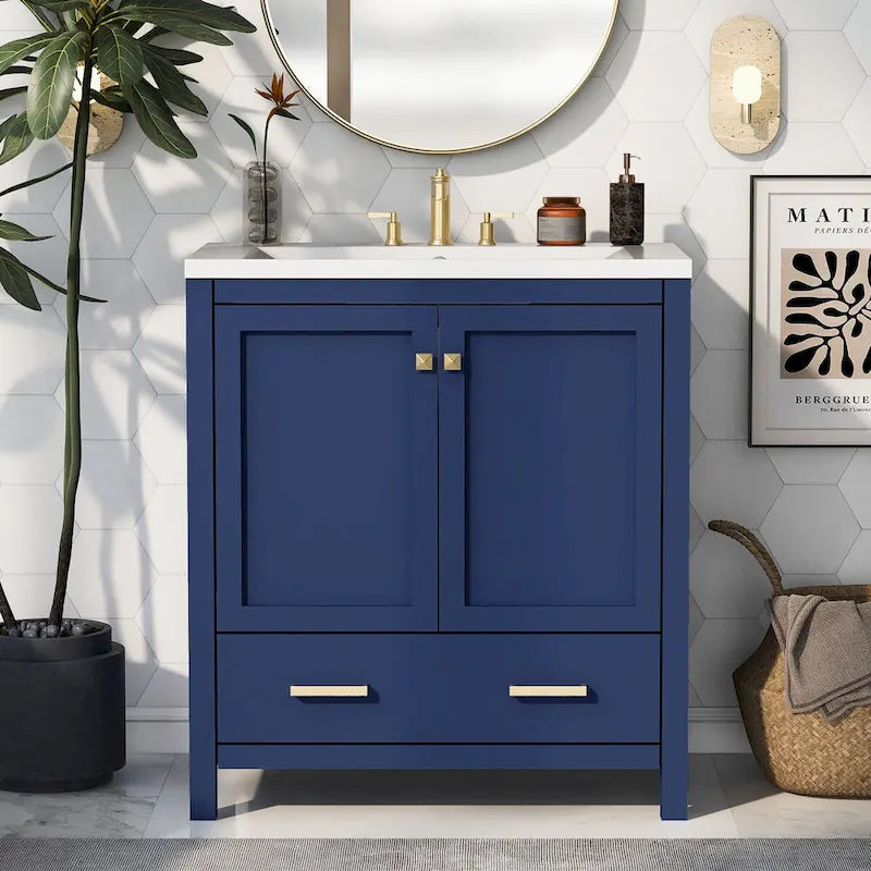 30-Inch Bathroom Vanity with Resin Sink, 2 Doors and Drawer