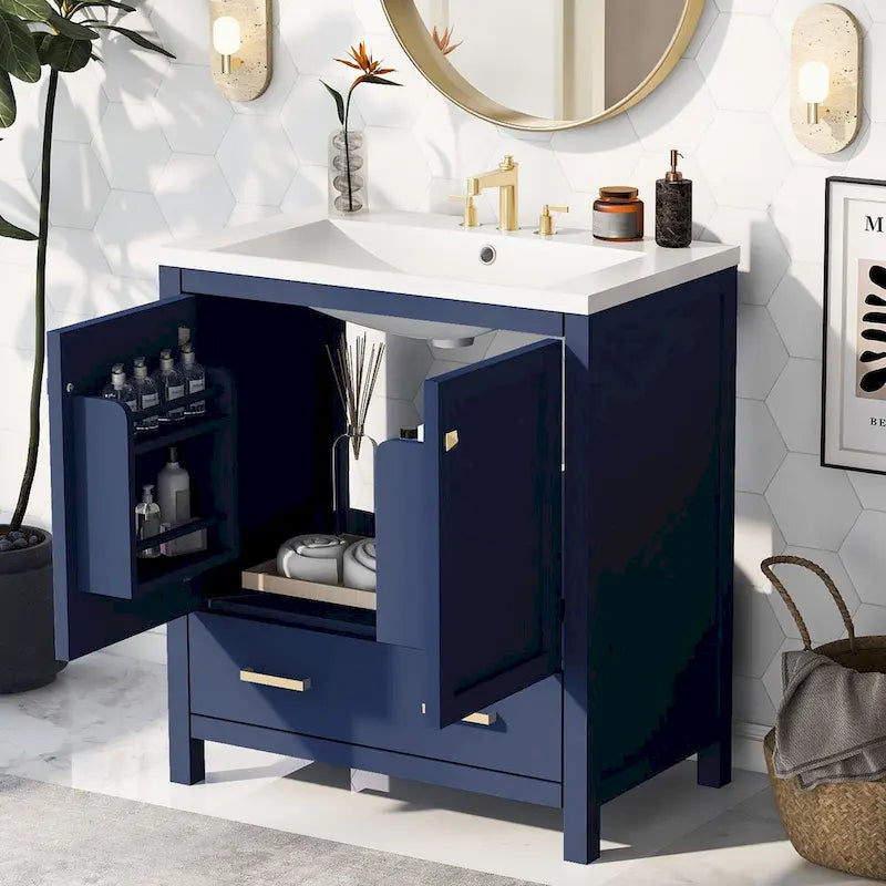30-Inch Bathroom Vanity with Resin Sink, 2 Doors and Drawer