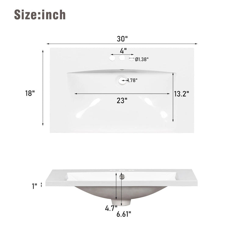 30-Inch Bathroom Vanity with Resin Sink, 2 Doors and Drawer