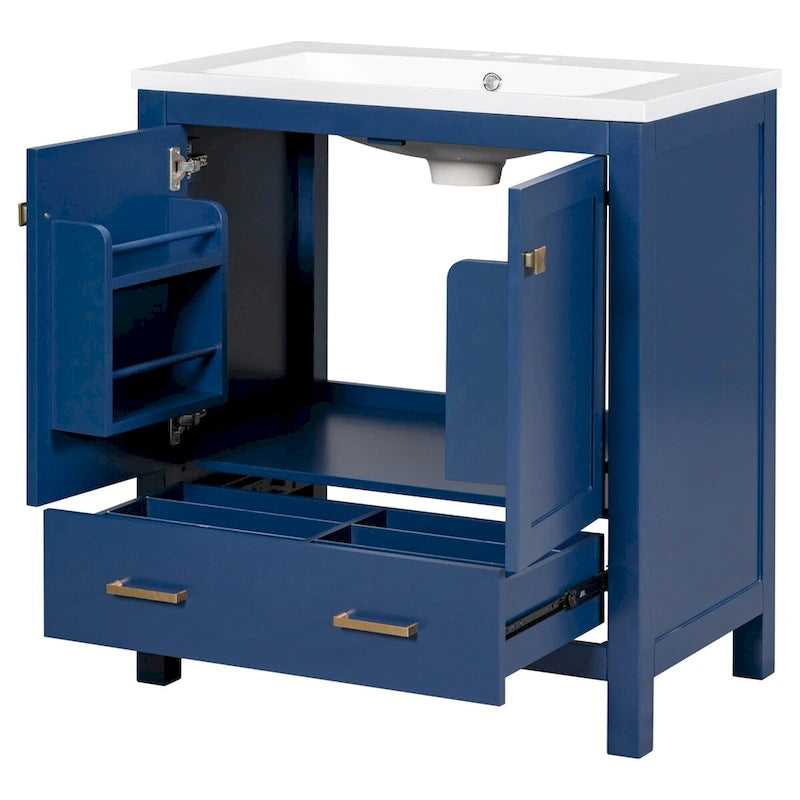 30-Inch Bathroom Vanity with Resin Sink, 2 Doors and Drawer