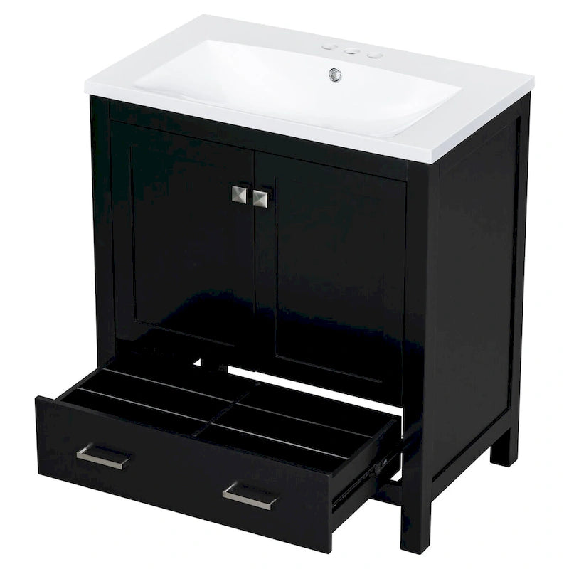 30-Inch Bathroom Vanity with Resin Sink, 2 Doors and Drawer