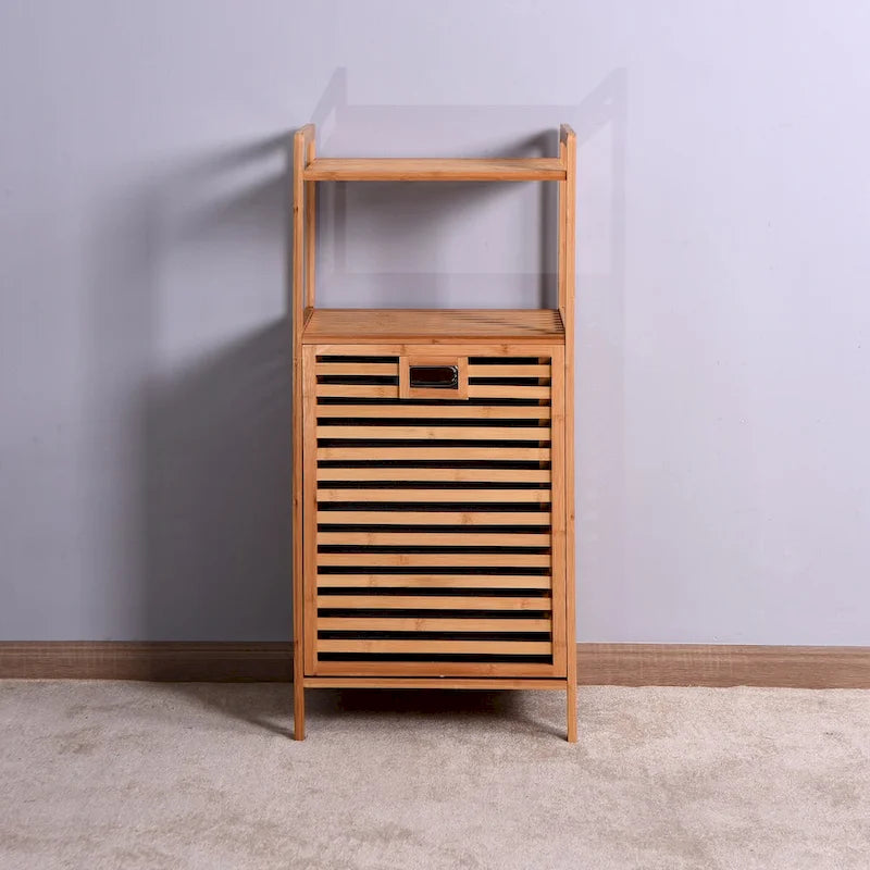 Bamboo Tilt-Out Laundry Hamper Cabinet with 2 Shelves