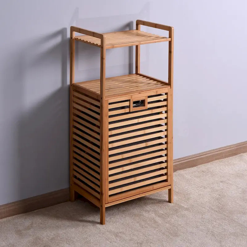 Bamboo Tilt-Out Laundry Hamper Cabinet with 2 Shelves