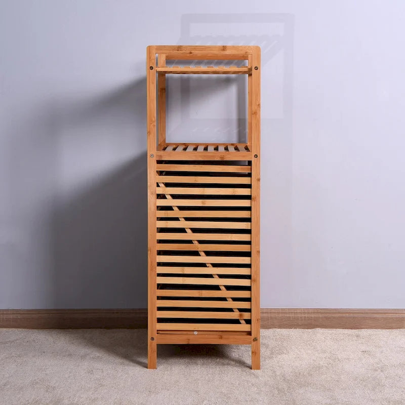 Bamboo Tilt-Out Laundry Hamper Cabinet with 2 Shelves