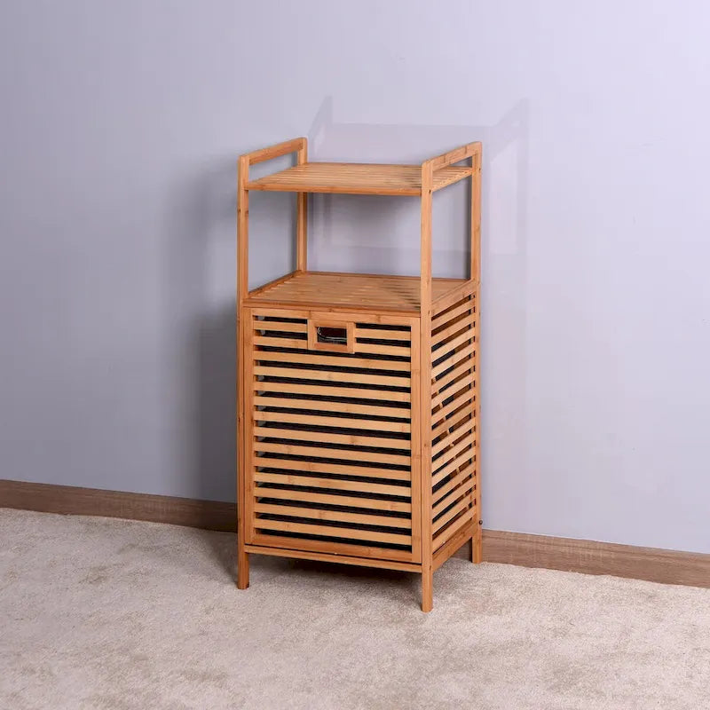 Bamboo Tilt-Out Laundry Hamper Cabinet with 2 Shelves