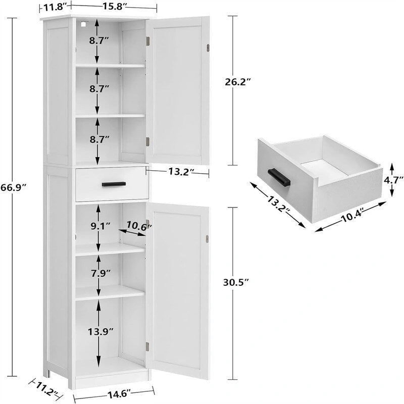 Tall Bathroom Storage Cabinet with 2 Doors and Drawer