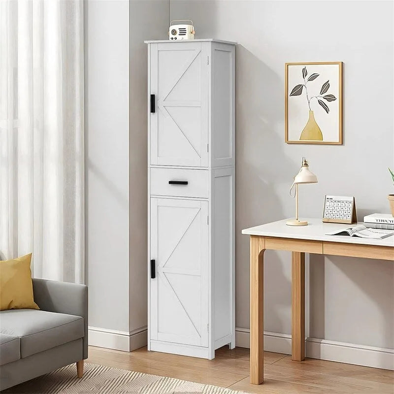 Tall Bathroom Storage Cabinet with 2 Doors and Drawer