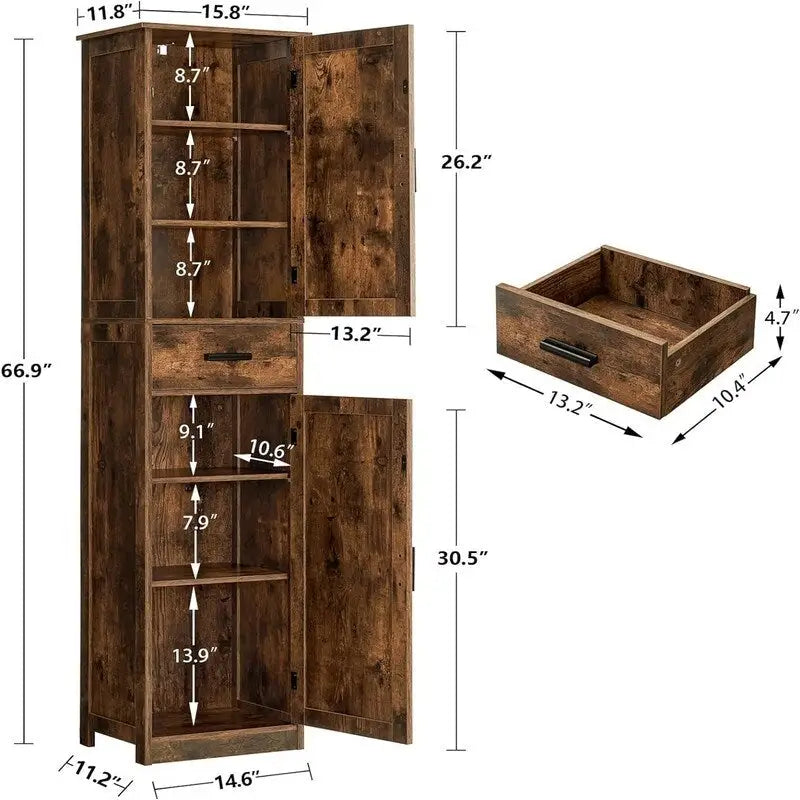 Tall Bathroom Storage Cabinet with 2 Doors and Drawer
