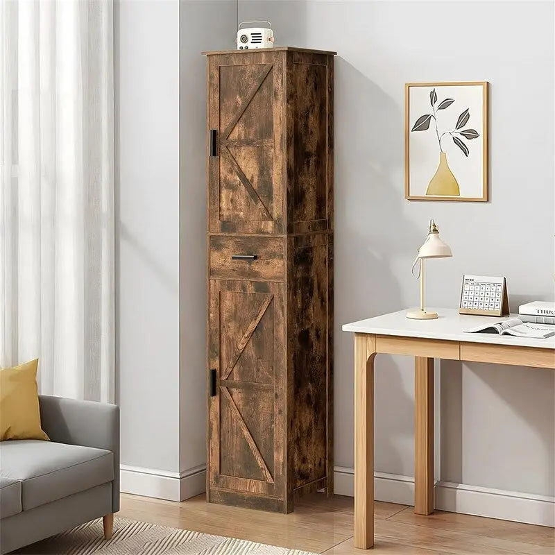 Tall Bathroom Storage Cabinet with 2 Doors and Drawer