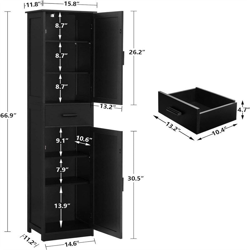 Tall Bathroom Storage Cabinet with 2 Doors and Drawer