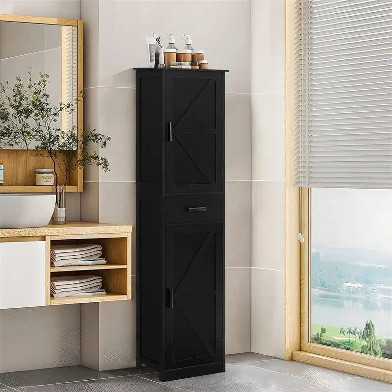 Tall Bathroom Storage Cabinet with 2 Doors and Drawer