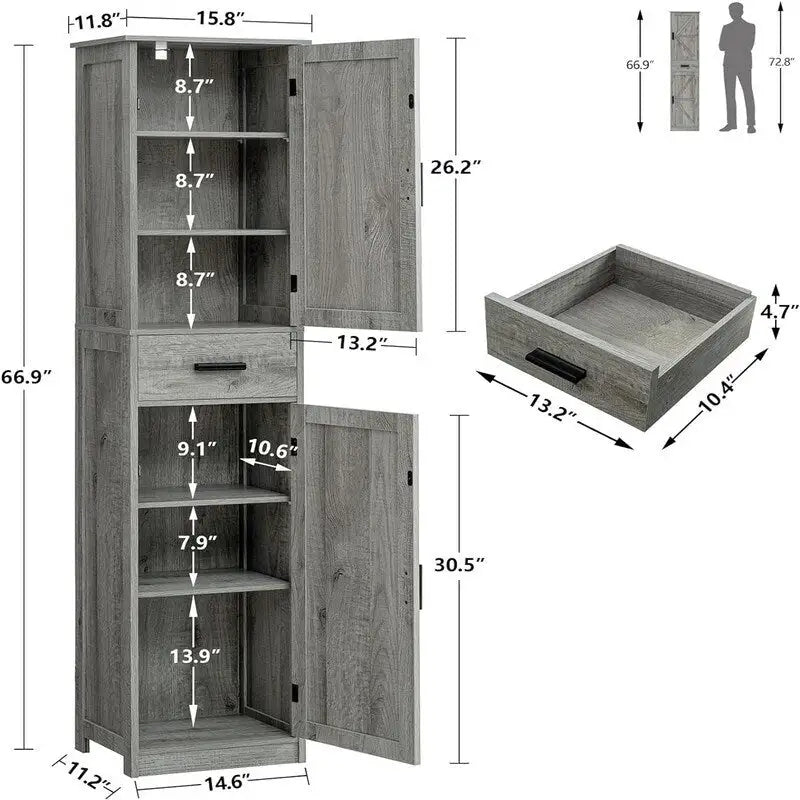 Tall Bathroom Storage Cabinet with 2 Doors and Drawer